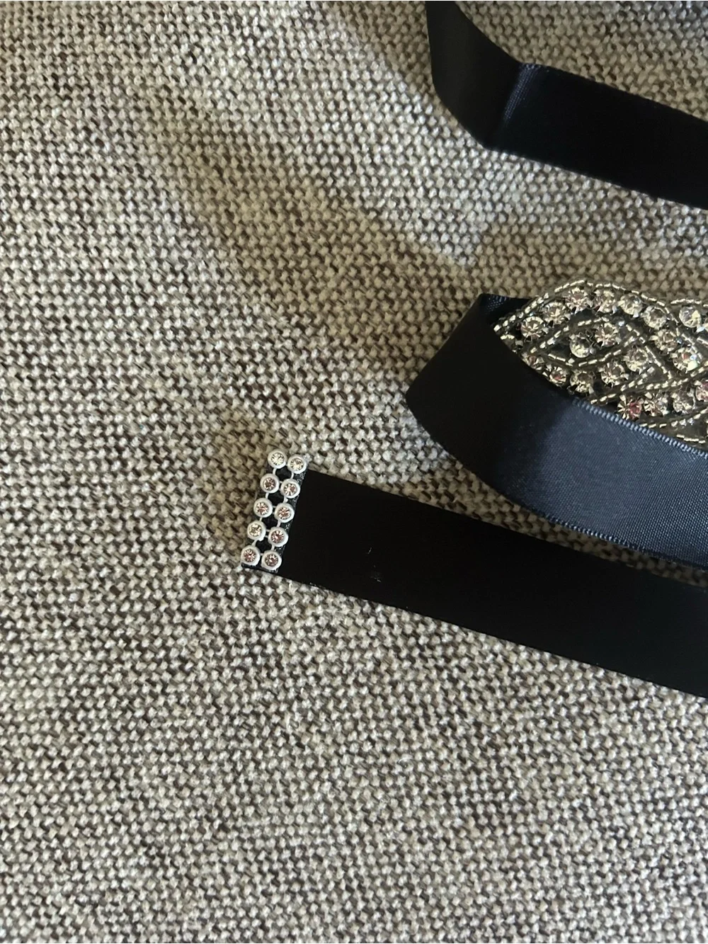 Black Satin Belt with Silver Braided Crystal Accent 100 inch